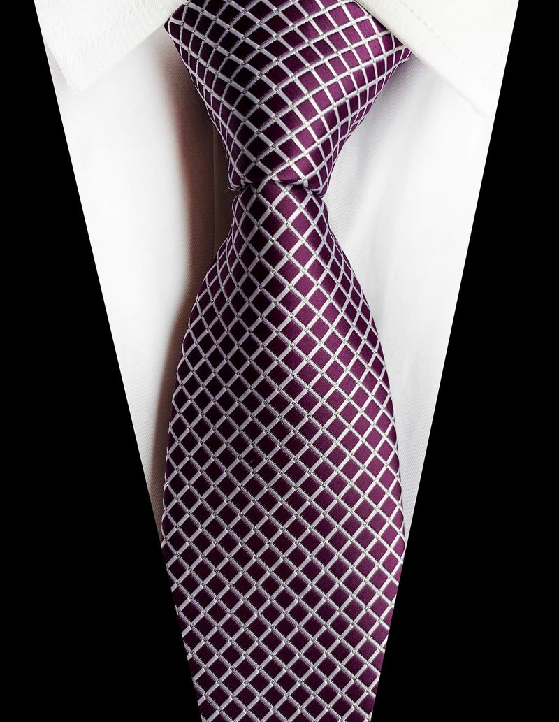 Elfeves Men Luxury Plum Purple Ties Mini Checks Amazing Silk Woven Neckties 3" Perfect Gifts for Grandson - Image 2